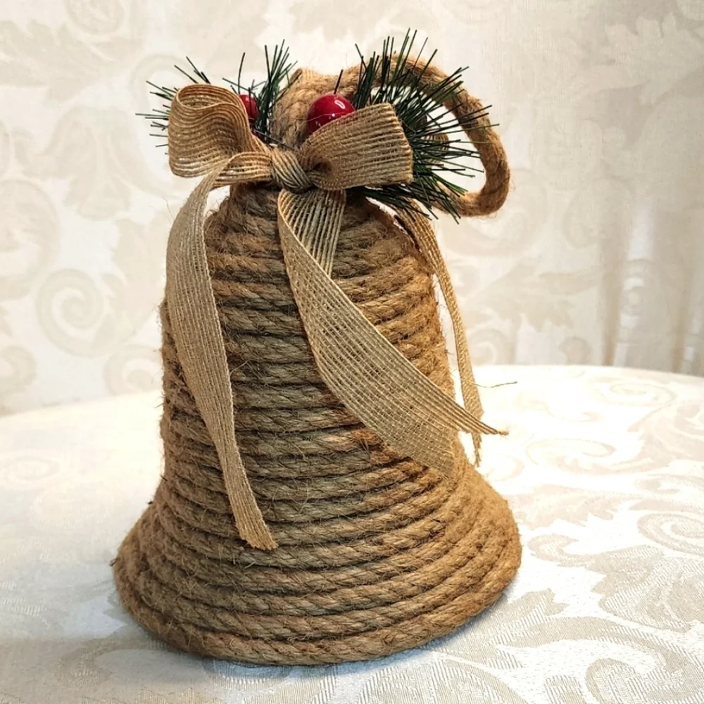VINTAGE Bell Jute Rope Bows 9.5 inch Tall Holly Berry Trim